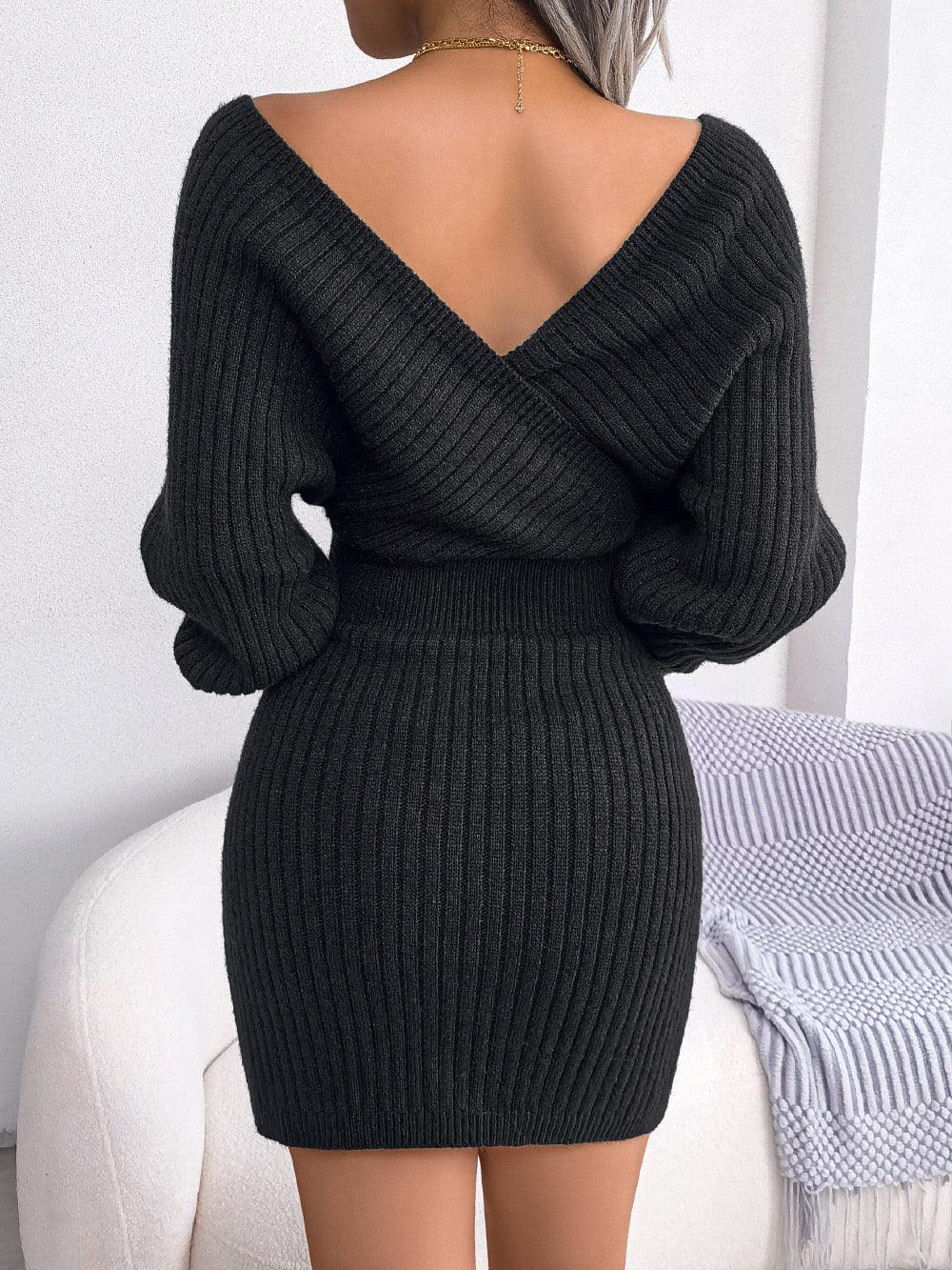 ZELDA I V-NECK KNITTED LOOSE SLEEVES MINI DRESS