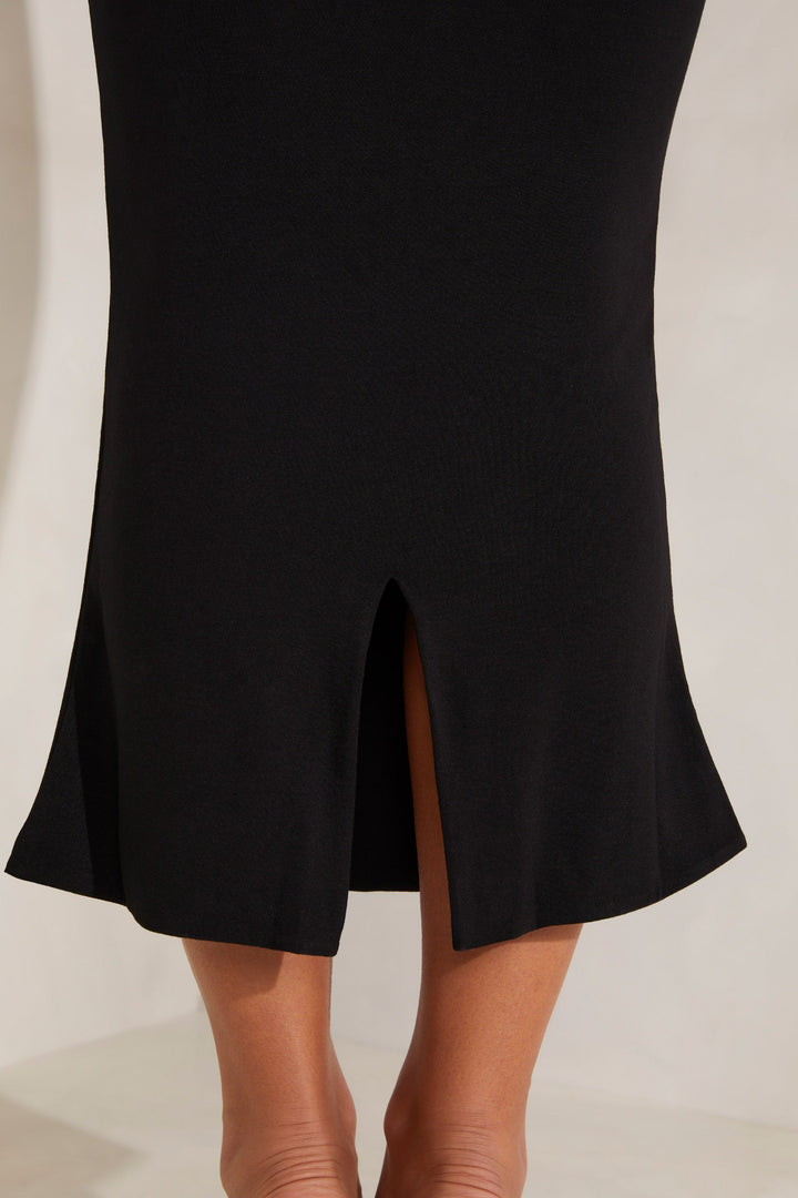 DESTINY I Square Neck Black Midi Dress