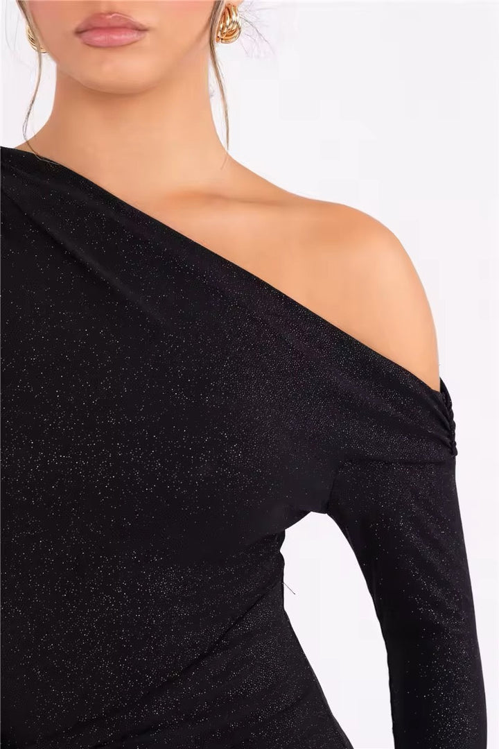 ISSY I GLITTER MAXI OFF SHOULDER DRESS