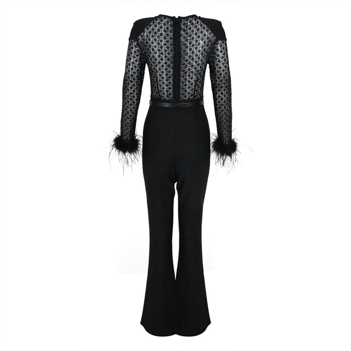 Faith I Fur Sleeves Lace Slim Fit Jumpsuit