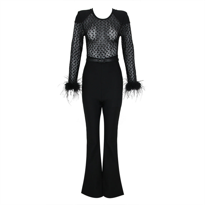 Faith I Fur Sleeves Lace Slim Fit Jumpsuit