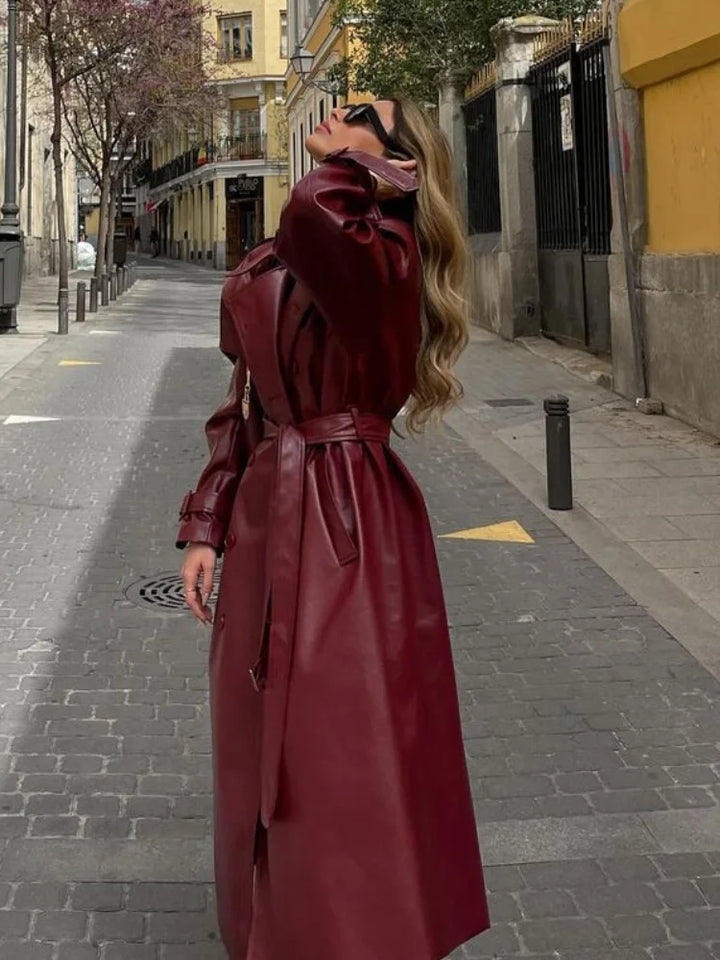 GEORGIA I Chic Oversized Leather Long Coat