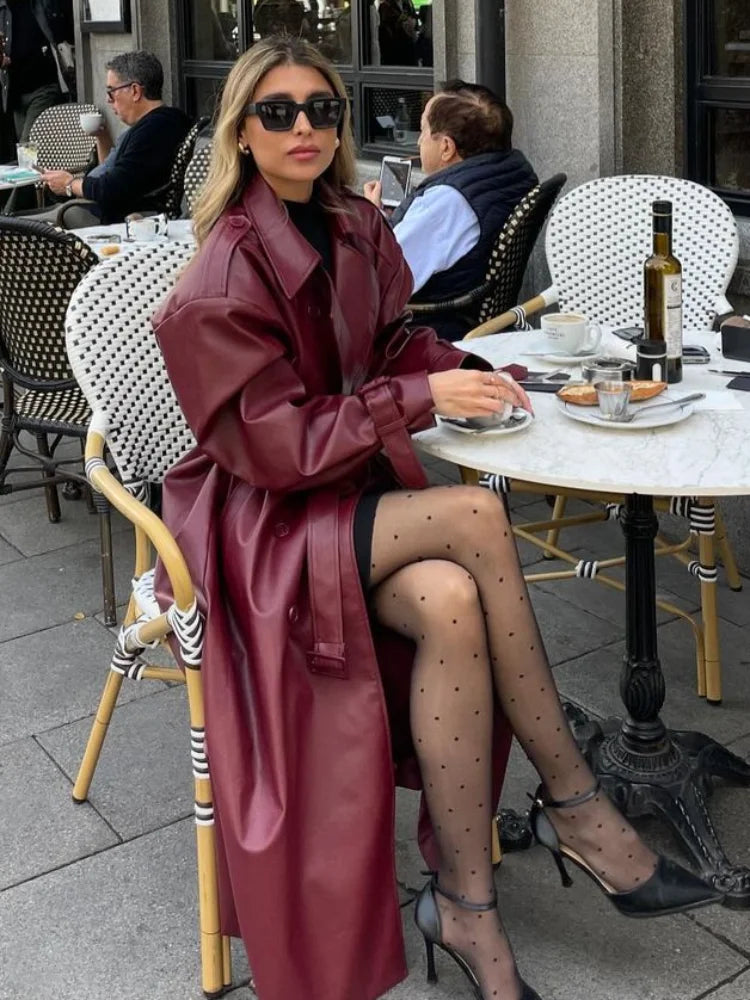 GEORGIA I Chic Oversized Leather Long Coat