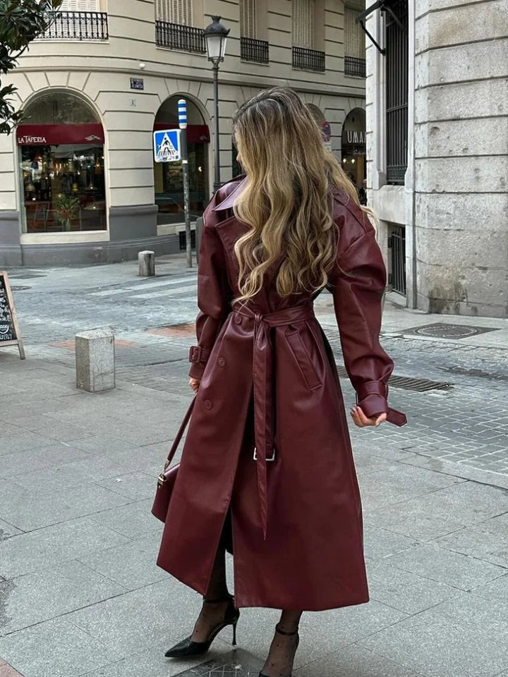 GEORGIA I Chic Oversized Leather Long Coat